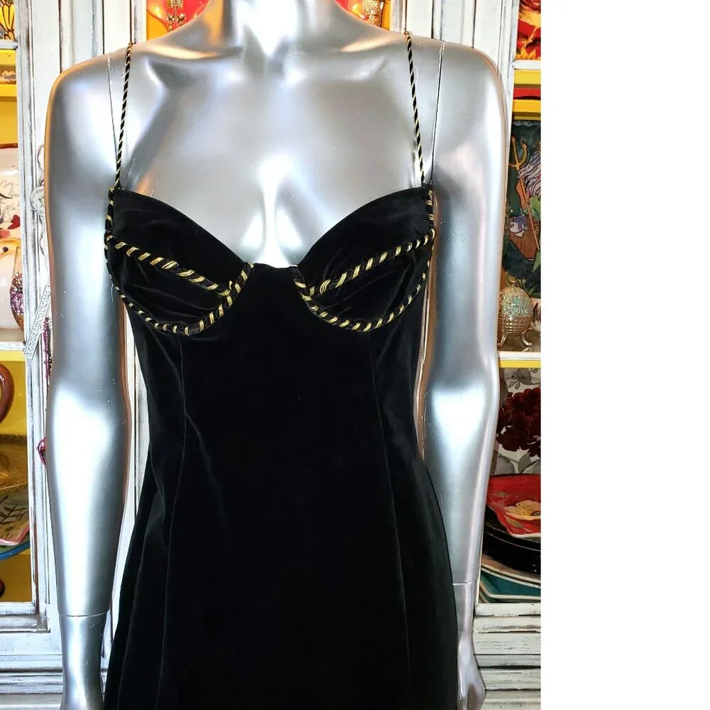 Vintage Betsey Johnson Dress LUXE 90s RUNWAY Black Velvet Midi Slip Size Large - Picture 4 of 15